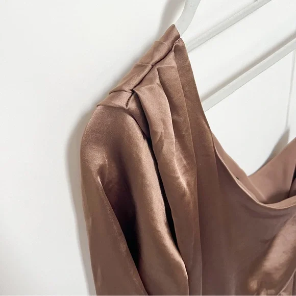 River Island Satin One-Shoulder Bronze Jumpsuit - Picture 7 of 12